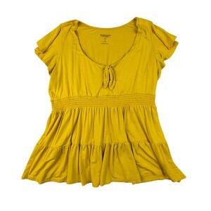 Torrid Super Soft Mustard Yellow Smocked Tiered Babydoll Top Plus Size 3 3X